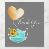 Covid Face Mask & Flowers Hartelijk dank Wijn Etiket (Enkel label)