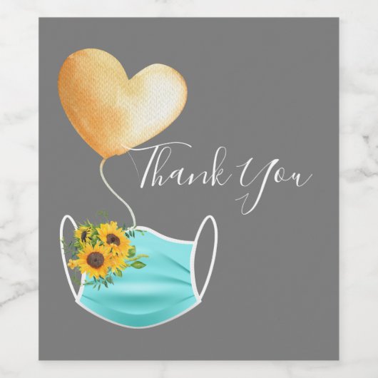 Covid Face Mask & Flowers Hartelijk dank Wijn Etiket (Enkel label)