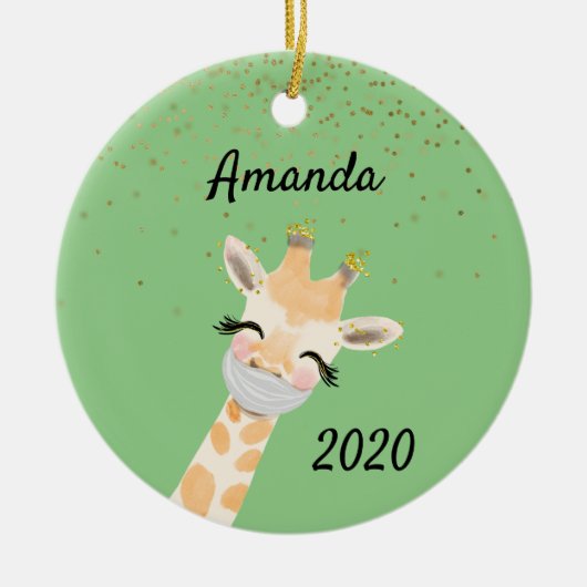 Covid Giraffe Wearing Face Mask 2020 Keramisch Ornament (Voorkant)