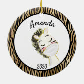 Covid Gold Zebra Wearing Face Mask 2020 Keramisch Ornament (Achterkant)