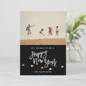 COVID Happy New Year Script Foto Feestdagenkaart (Staand voorkant)