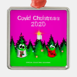 Covid kerst grappig gemaskerde kerstbomen metalen ornament