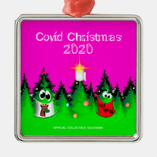 Covid kerst grappig gemaskerde kerstbomen metalen ornament (Voorkant)