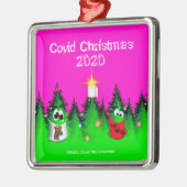 Covid kerst grappig gemaskerde kerstbomen metalen ornament (Links)