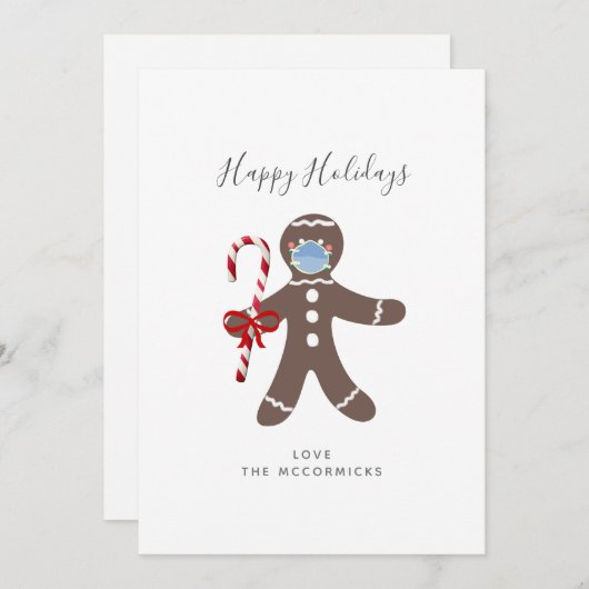 Covid Kerstfeest Funny Face Mask Gingerbrood Man Feestdagenkaart (Voorkant / Achterkant)