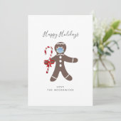 Covid Kerstfeest Funny Face Mask Gingerbrood Man Feestdagenkaart (Staand voorkant)