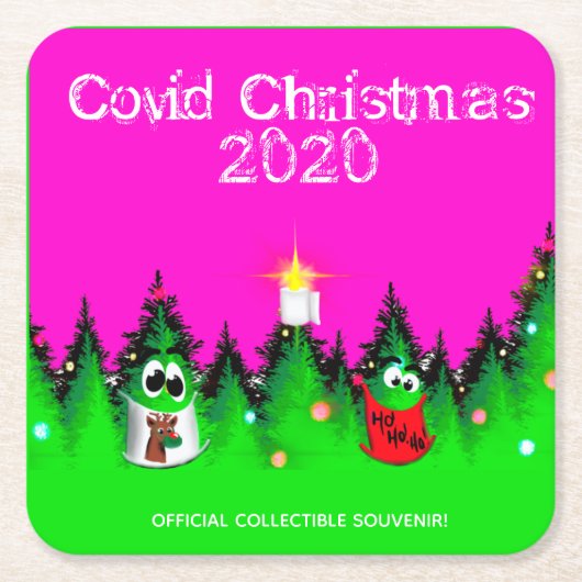 Covid Kerstmis grappige kerstbomen dragen masker Kartonnen Onderzetters (Voorkant)