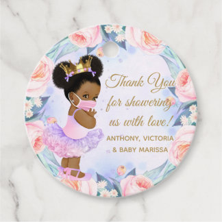 Covid meisje Baby met masker Baby shower Paarse ro Bedankjes Labels