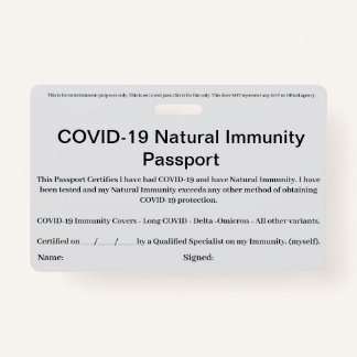 COVID Natural Immunity Passport ID's Badge card