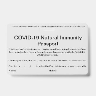 COVID Natuurlijke Immuniteit Pas ID Badge kaart