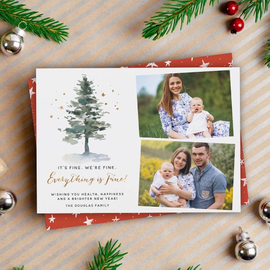 Covid Quarantine Alles is prima 2 Foto Feestdagenkaart