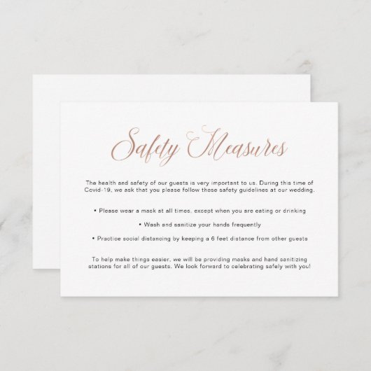 Covid Safety Guidelines | Huwelijk Roos Goud Informatiekaartje (Voorkant / Achterkant)