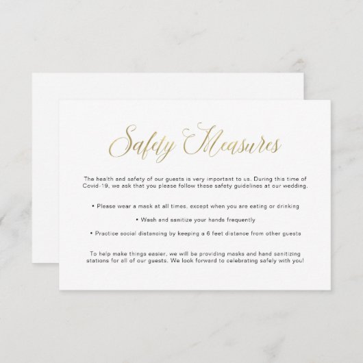 Covid Safety Guidelines | Wedding Gold Mask Info Informatiekaartje (Voorkant / Achterkant)