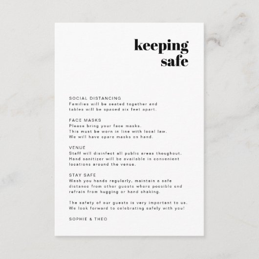 Covid Veiligheidsrichtlijnen | Moderne Retro Bruil Informatiekaartje (Voorkant)
