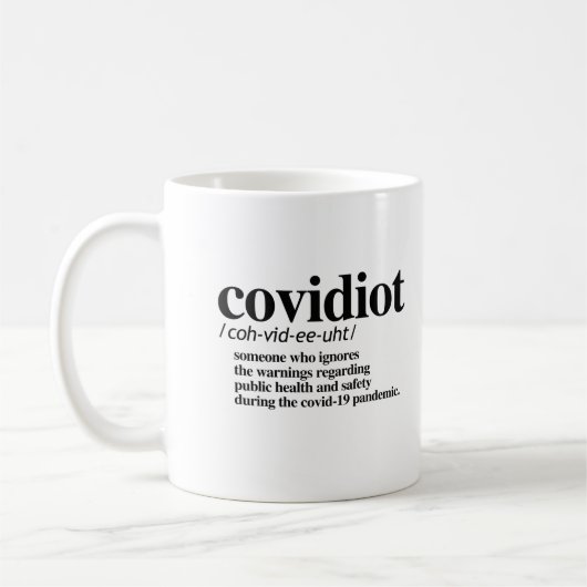 Covidiot-definitie Koffiemok (Links)