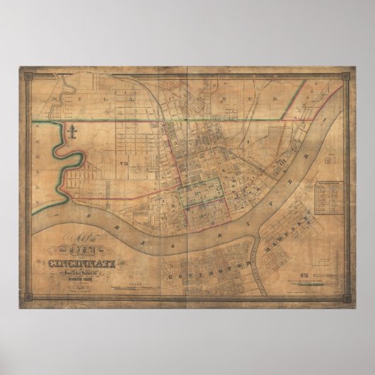 Covington Kentucky 1838 Antiek Panorama Poster (Voorkant)