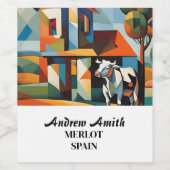 cow art cubism wijn etiket (Enkel label)