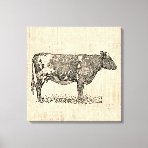  Cow Art Illustratie met Script-achtergrond Canvas Afdruk