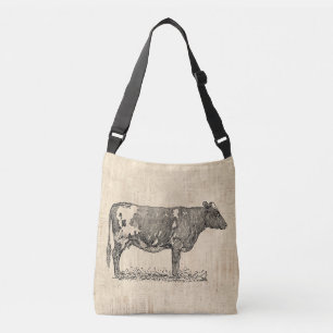 Cow Art Illustratie met Script-achtergrond Crossbody Tas
