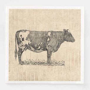  Cow Art Illustratie met Script-achtergrond Servet