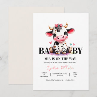 Cow Baby Shower Minimalist Pink Girl baby shower Kaart