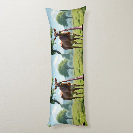 Cow & Bassoon Pasture Body Pillow – Whimsical Farm Lichaamskussen (Achterkant (Verticaal))