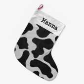 Cow Black en White Print Grote Kerstsok (Voorkant (Hangend))