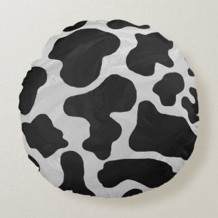 Cow Black en White Print Rond Kussen