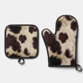Cow Black White Spots Fur Ovenwant & Pannenlap Set (Voorkant)