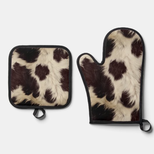 Cow Black White Spots Fur Ovenwant & Pannenlap Set (Voorkant)