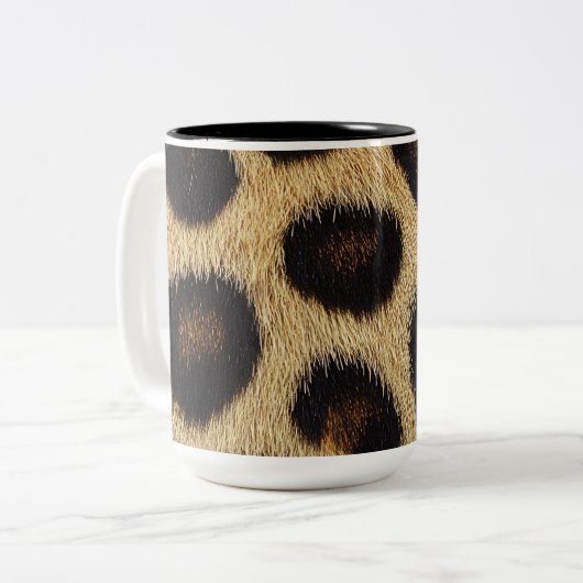Cow Black White Spots Fur Tweekleurige Koffiemok (Voorkant links)