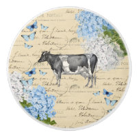  Cow Blue Flower Briefkaart Ceramic Knob.