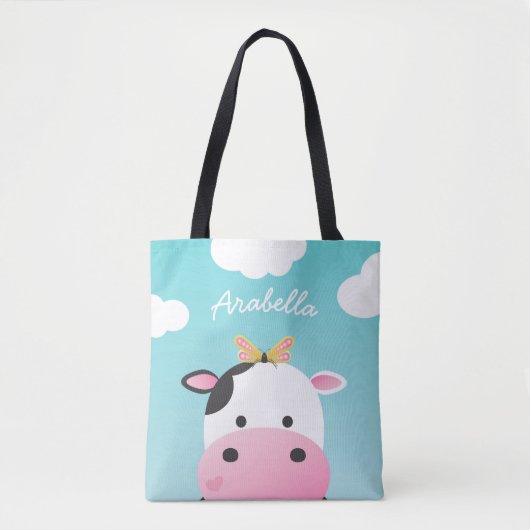 Cow & Butterfly BFFs Aangepaste naam Tote Bag (Voorkant)