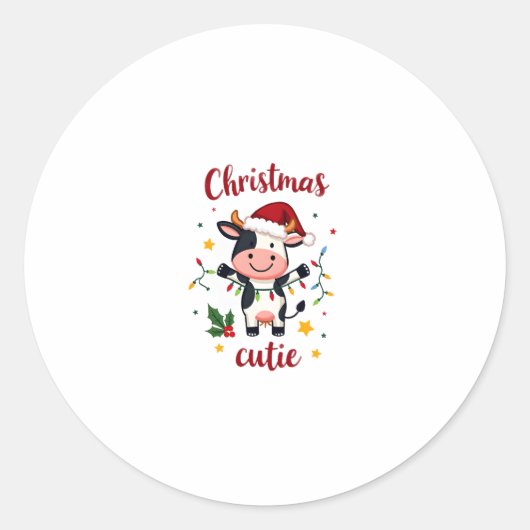 Cow Christmas Cutie Cows Christmas T-Shirt (7) Ronde Sticker (Voorkant)