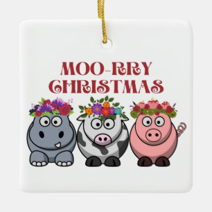 COW CHRISTMAS MERRY CHRISTMAS XMAS KERAMISCH ORNAMENT