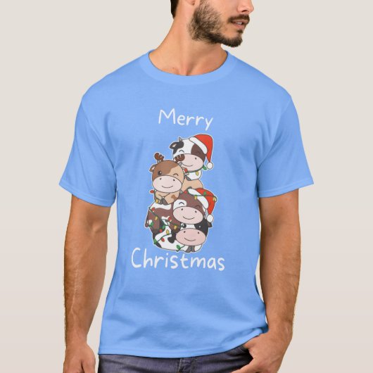Cow Christmasree Christmas Animals Cows retro T-shirt (Voorkant)