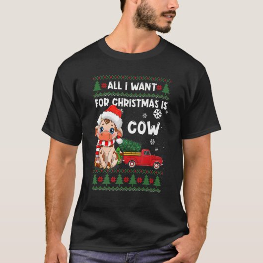 Cow  Cute Cow Santa Hat Ugly Christmas Sweater T-shirt (Voorkant)