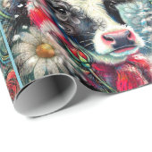 Cow Dreaming of Warmer Times Floral Decoupage Cadeaupapier (Rol Hoek)