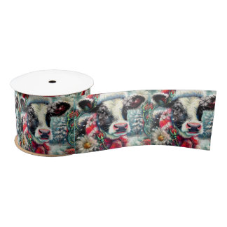Cow Dreaming of Warmer Times Floral Decoupage Satijnen Lint