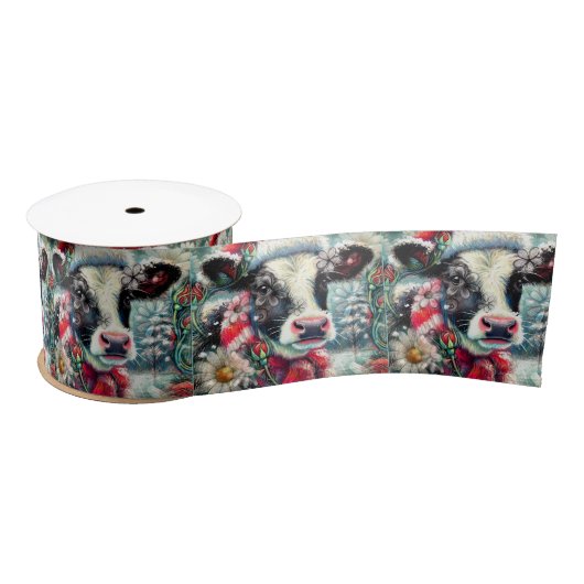 Cow Dreaming of Warmer Times Floral Decoupage Satijnen Lint (Spoel)