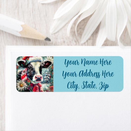 Cow Dreaming of Warmer Times Floral Personalized Etiket (Insitu)