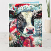 Cow Dreaming of Warmer Times Floral Personalized Kaart (Voorkant)