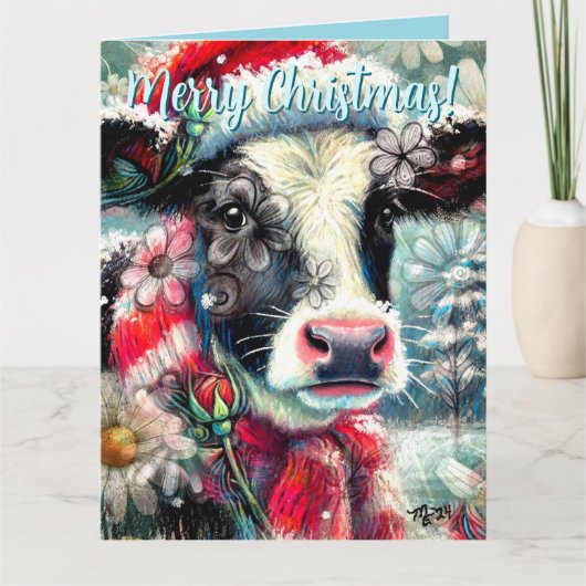 Cow Dreaming of Warmer Times Floral Personalized Kaart (Voorkant)
