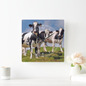Cow Family Portrait Vierkante Klok (Huis)