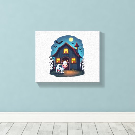 Cow & Haunted Barn Canvas Afdruk (Insitu (Houten vloer))