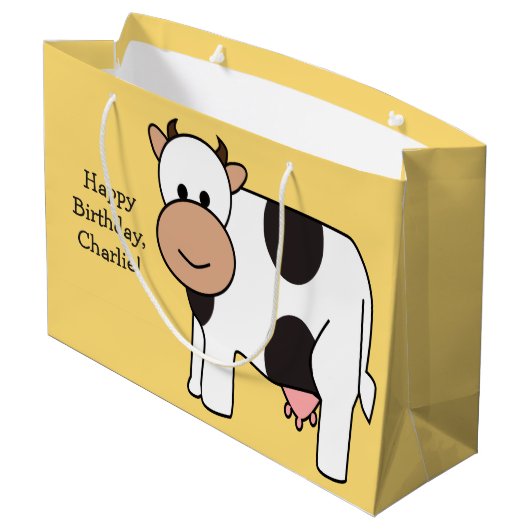 Cow illustratie aangepaste tekstcadeautas large cadeautasje (Achterkant Gekanteld)