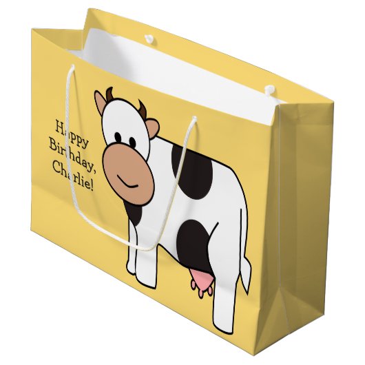 Cow illustratie aangepaste tekstcadeautas large cadeautasje (Voorkant Gekanteld)