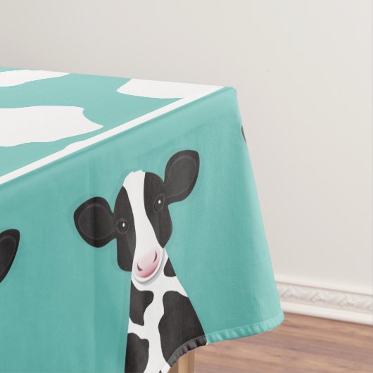 Cow Illustratie Blauwgroen Omgekeerd Afdrukken Boe Tafelkleed (Voorbeeld)