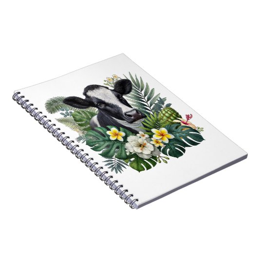 Cow in Floral Jungle Png, Tropical Cow Notitieboek (Rechterzijde)