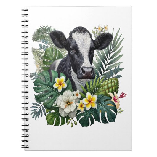Cow in Floral Jungle Png, Tropical Cow Notitieboek (Voorkant)